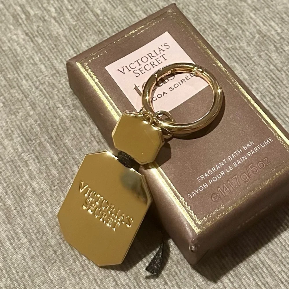 Victoria's Secret Tease Bath Bar AND Gold Glitter Perfume Bottle Key Chain